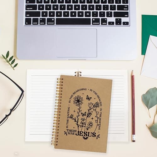 BearCake Boho Floral Christian Notebook Journal, Christian Gifts for Women, Bible Notebooks for Note Taking, Bible Journaling Notebook, Where the Jesus Hardcover Spiral Notebook 5.5x8.3 kraft paper thumbnail 2