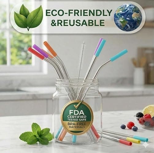 StrawExpert Set of 16 Reusable Stainless Steel Straws with Travel Case Cleaning Brush Silicone Tips Eco Friendly Extra Long Metal Straws Drinking for 20 24 30 oz Tumbler, Silver thumbnail 7