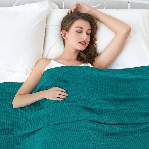 AmyHomie Cooling Blanket King Size, 100% Rayon Derived from Bamboo, Cool Summer Blanket for Hot Sleepers Soft Comfy Waffle Lightweight Blankets for All Seasons(Teal, 108×90in) thumbnail 6