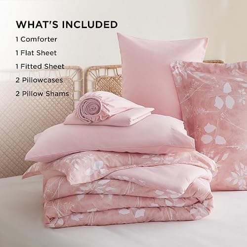 Bedsure Queen Comforter Set - 7 Pieces Floral Pink Soft Bedding Sets, Queen Bed in a Bag with Botanical Flowers Comforter, Sheets, Pillowcases & Shams - 09 - Pink - Floral - Queen thumbnail 7