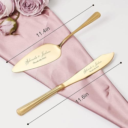 Personalized Wedding Cake Knife and Server Set, Vintage Engraved 2-Piece Pie Cake Cutter Serving Set, Custom Bridal Anniversary Birthday Quinceaera Gift thumbnail 2
