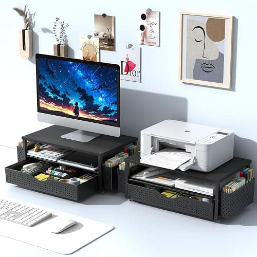 Spacrea Desk Organizers and Accessories, Printer Stand with Storage, Black | Drawer and 2 Pen Holder, Applicable to Monitor Stand, Printer Stand, Latpot Stand thumbnail 2