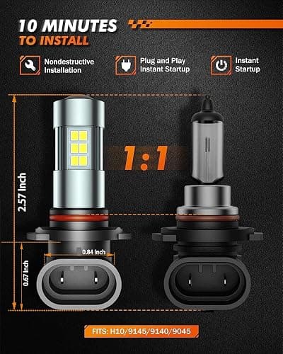 SEALIGHT H10/9145/9140 LED Fog Light Bulbs, 6000K Xenon White, 27 SMD Chips, 360-degree Illumination, Non-polarity, Pack of 2 thumbnail 4