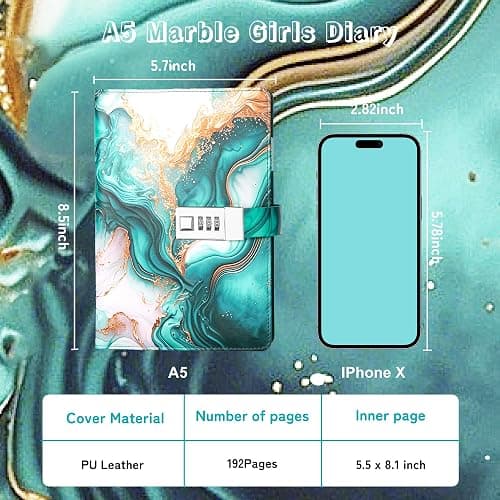 CAGIE Diary with Lock for Girls, A5 Password Refillable Lined Journal Kit Locked Diary, Cute Stuff Christmas Birthday Gifts for Girls 6 7 8 9 10 11 12 13 14 Year Old Girl, Teen Girl Gifts, Green thumbnail 2