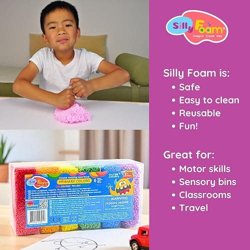 Silly Foam, Creative Modeling Foam Beads, 1-Pack of 6 Primary Colors, Easy Clean Up, Perfect for Preschool and Kids, Arts & Crafts, Sensory Play, STEM, Travel Toy, Holiday Gifts, Non-Toxic (Age 3+) thumbnail 7