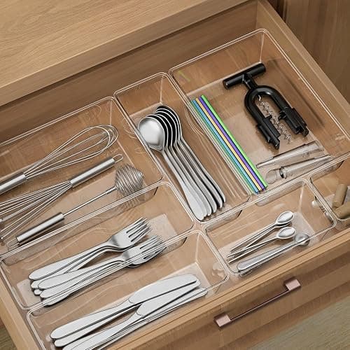 25 Piece Clear Drawer Organizer Set, 4 Sizes Bathroom Vanity Organizer Trays and Storage Bins for Makeup, Cosmetics, Jewelry, and Gadgets. Perfect for Office, Kitchen, Bedroom, Bathroom Use. thumbnail 4