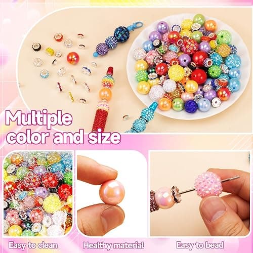 HUISUYTON 190 Pcs Beads for Pens Making, Included Rondelle Spacer Bead and 16/20mm Bubblegum Beads for Pen, Acrylic Bead for Jewelry Making, Bracelets, Beadable Pens thumbnail 7