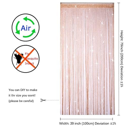 2 Pack 39 x 79 Inch String Curtains Door, Hippie Room Decor Beaded Curtains for Doorway, Closet Curtains, Room Divider Privacy Decor, Boho Home Decoration for Bedroom, Party, Champagne thumbnail 3