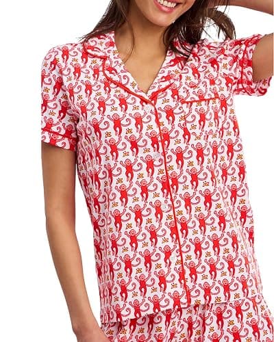 Oklihoe 2-Piece Monkey Pajamas Set for Women Button Down V Neck Summer Y2K Lounge Set for Beach Vacation Jammies Party Gift thumbnail 3