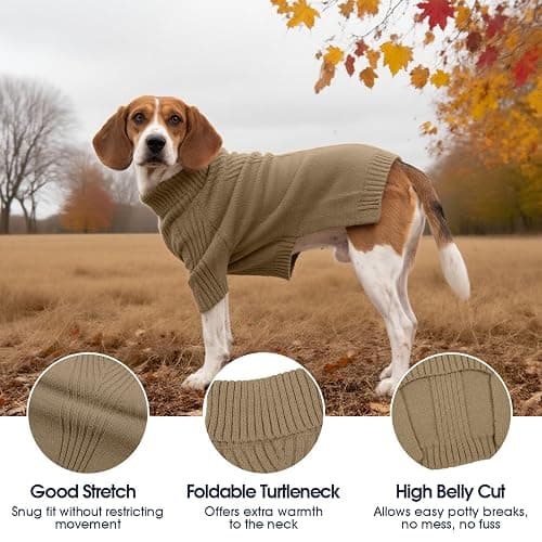 IECOii Dog Sweaters for Medium Dogs Girl Boy,Holiday Knit Doggy Sweatshirt with Sleeve,Turtleneck Thick Warm Dog Sweaters for Winter,Pullover Knitwear for French Bulldog,Boston Terrier (Camel, L) thumbnail 3