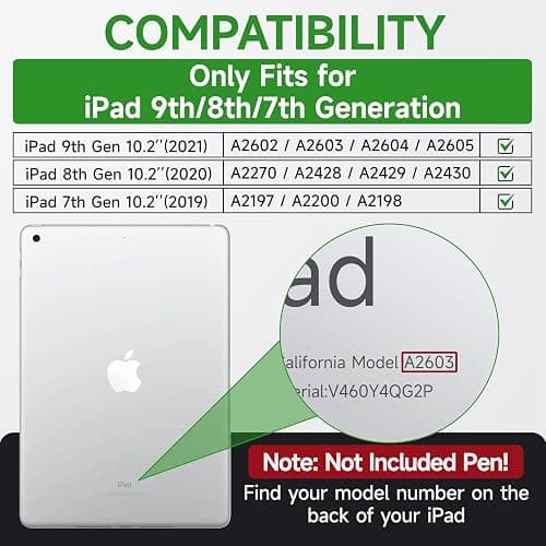 Andnary Case for iPad 9th/8th/7th Generation 10.2 inch, Shockproof Cover with Screen Protector/360° Rotating Handle/Bracket/Pen Holder/Shoulder Strap, Kids Case for iPad 2021/2020/2019 (Navy+Green) thumbnail 2