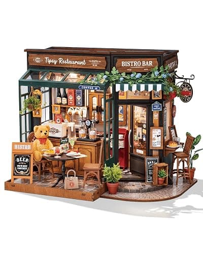 Rowood Miniature House Kits for Adults,DIY Mini House Building Kit,Wooden Dollhouse Kit with LED for Adults Beginners as Birthday (Tipsy Restaurant) - Image 1
