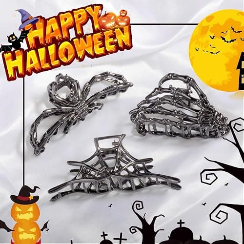 3PCS Black Spider Web Skeleton Hand Skull Hair Claw Clips for Women And Girls, Hiphop Metal Large Medium Size for Thick Thin Hair, Headband Barrette for styling Hair Accessories Party Gift (Black Gun) thumbnail 4