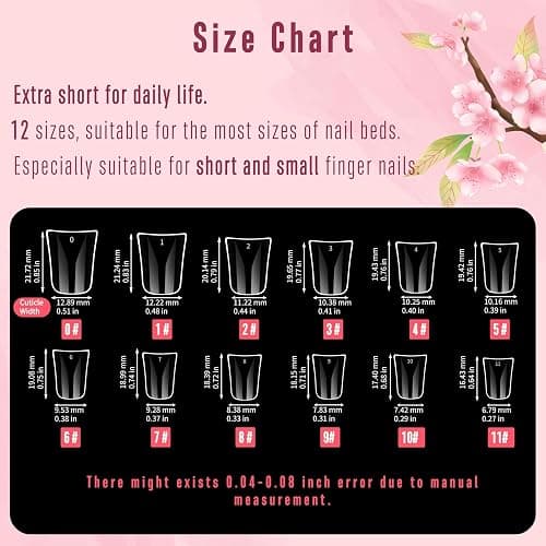 NOVO OVO Duck Feet Nail Tips for Small and Medium Hand, Extra Short Full Cover Press On Acrylic, Clear Full Coverage Thick Flare French Soft Gel Fake False Nail Extension x 12 Sizes 120 pcs thumbnail 4