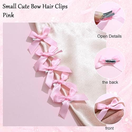 SAWINDA 20PCS Pink Mini Bowknot Ribbon Barrettes - Cute Claw Clips for Teens, Women & Girls' Hair Accessories thumbnail 4