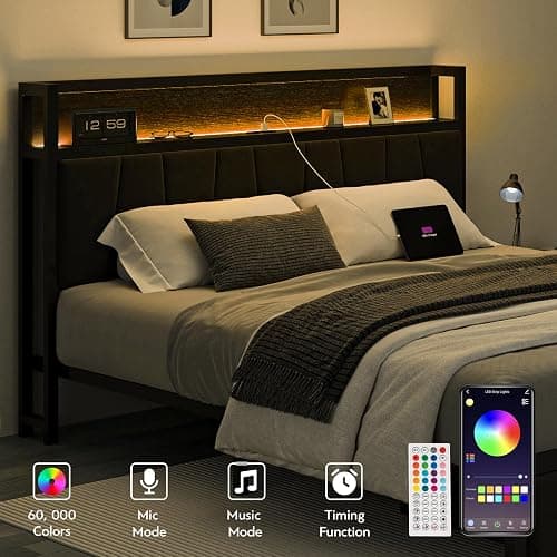 CIKUNASI Queen Size Bed Frame with Headboard and Storage Drawers Platform Bed Frame with Storage Chargin Station LED Light Bedframe Heavy Duty No Box Spring Needed thumbnail 6