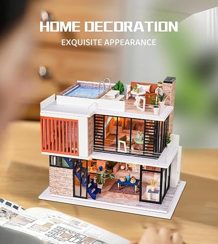 Spilay Dollhouse Miniature with Furniture,DIY Kit Mini Modern Villa Model with Music Box,1:24 Scale Creative Doll House Best Christmas Birthday Gift for Lovers Boys and Girls(Florence) - Florence With Music Box thumbnail 5