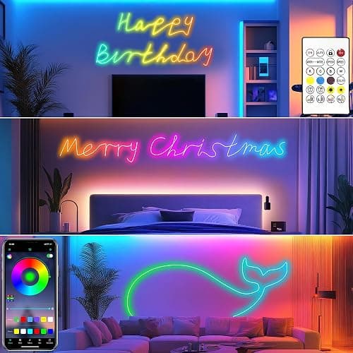 Cozylady RGB Neon LED Rope Lights, Waterproof Bluetooth APP Remote Control Music Sync Strip Lights, 24V Flexible DIY Silicone Light for Bedroom Home Indoor Outdoor Decor (15M/50Ft) thumbnail 8