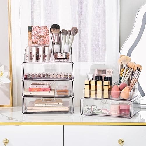 Vtopmart 3 Tier Clear Makeup Organizer with Drawer, Cosmetic Storage for Dresser Countertop and Bathroom Vanity, Beauty Holder for Lipstick Brush Skincare thumbnail 8