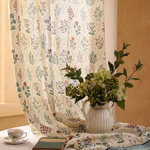 ISAENNE Vintage Semi Blackout Colorful Floral Curtains,Linen Home Decor Curtain with Grommets for Bedroom Living Room Kitchen Bedroom Window,2 Panels 53 Inches Wide by 63 Inches Long -Serenity B thumbnail 8