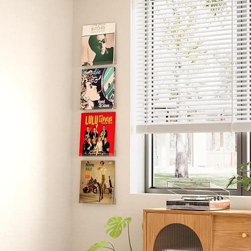 upsimples 8 Pack Vinyl Record Wall Mount Shelves, 12" Vinyl Holder for Album Record Storage & Display, Clear Acrylic Floating Shelves for Wall Decor, Kids Bookshelf, Magazine Rack, Picture Ledge thumbnail 4