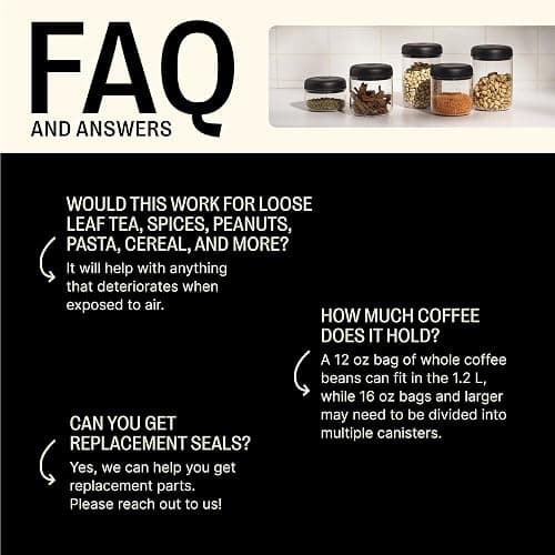 Fellow Atmos Vacuum Coffee Canister & Food Storage Container - 1.2 Liter Canister holds up to 16 oz of Coffee Beans - Airtight Food Storage Containers - Coffee Containers - 1.2 Liter - Clear Glass thumbnail 6