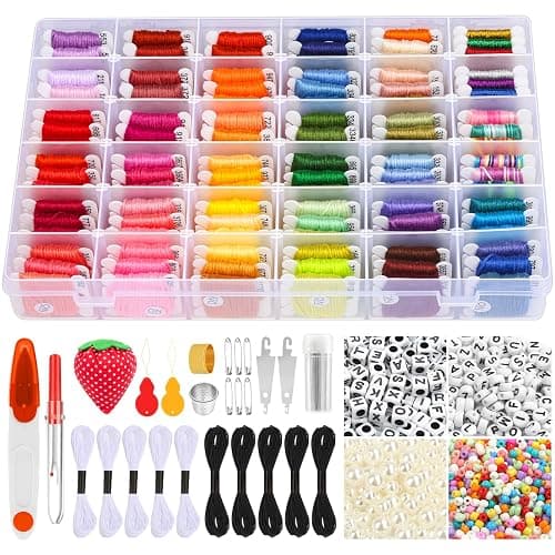PAXCOO 985Pcs String Bracelet Making Kit, Friendship Bracelet String Kit with 110 Skeins Embroidery Floss Cross Stitch Thread, 830 Beads for Friendship Bracelet Making, 45Pcs Embroidery Tools - Image 1