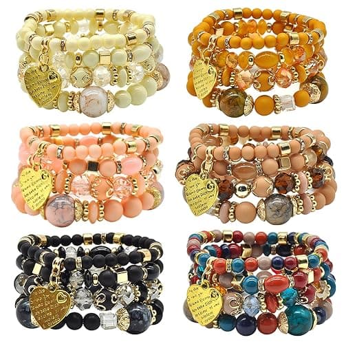 Bohemian Bracelet Sets for Women - 6 Sets Stackable Stretch Bracelets Multi-color Boho Jewelry for Women Hippie Bracelets Dainty Jewelry - Image 1