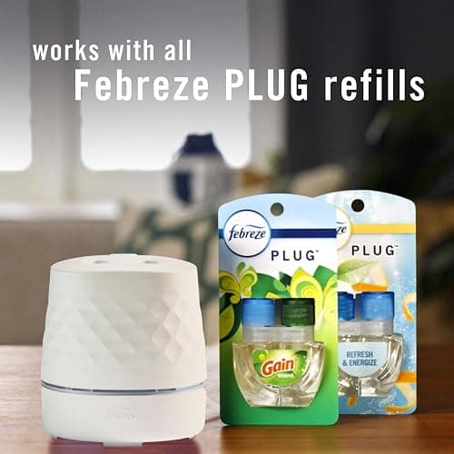 Febreze Plug Scent Booster Starter Kit, Oil Diffuser, Air Freshener Plug in, Continuous Scent Device + 2 Downy Calm Refills thumbnail 4