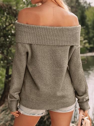 LILLUSORY Off The Shoulder Sweater Oversized Fall Going Out Tops | Stay Put Neckline Ultra Soft Knit Cute Sexy Date Night Sweater Dress winter Trendy Fashion Outfits Casual Clothes thumbnail 4