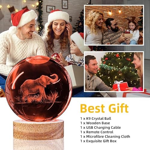 3D Elephant Crystal Ball Night Light With 16 Color Wooden Base, Upgraded 3.15 Inch Glass Ball Lamp With Remote for Birthday Holiday Xmas, Cool Toy Decor Gifts for Boys Girls Kids thumbnail 7