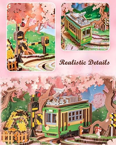 Rolife 3D Wooden Puzzles for Adults DIY Book Nook Kit 16" Japanese Cherry Blossom Music Box Toy Building Set Home Decor Gifts for Girls Boys Adults (Sakura Dreamy Tour) thumbnail 4