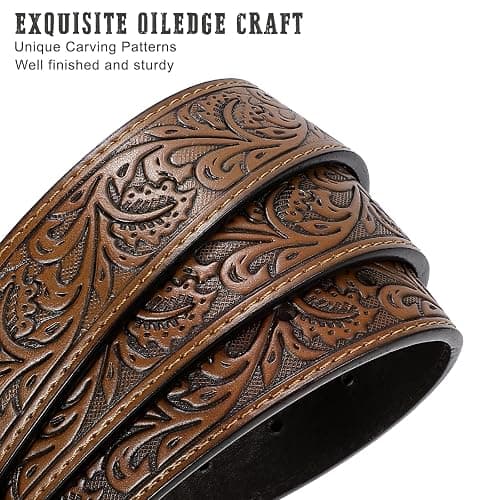 SANSTHS Cowboy Belts for Men Women Western Buckle Belt Cowboy Cowgirl Embossed Leather Belt for Jeans Christmas Gifts Belt thumbnail 2