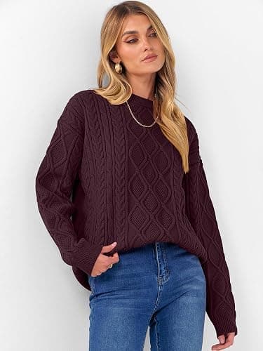 ANRABESS Women Oversized Chunky Cable Knitted Vintage Sweater 2025 Fall Winter Outfits thumbnail 3