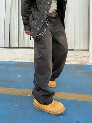 DFGIGT Men's Baggy Hip Hop Jeans Wide Leg Skater Denim Pants Casual Loose Fit Long Trousers Streetwear thumbnail 3