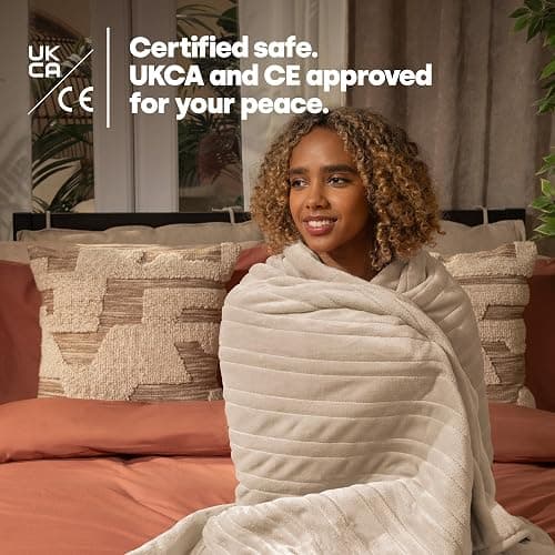 LIVIVO Electric Heated Blanket, 160x130cm – Ultra Soft Fleece Electric Over Blanket Throw with 9 Heat Settings, Timer, Auto Shut-Off – Energy Efficient & Machine Washable - Beige thumbnail 7