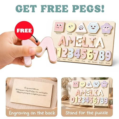 Personalized Name Puzzle for Toddlers 1-3, Custom Wooden Name Puzzle with Numbers and Shapes, 18 Art Sets, More Than Any Other, Baby Name Puzzle, Personalized Baby Gifts thumbnail 5
