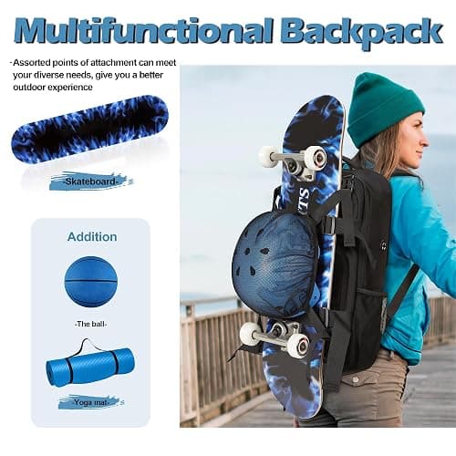 GoHimal Skateboard Backpack,17in Laptop Bag for Men&Women(Black) | USB Charging Port,Multi-Sport Design,Anti-Theft thumbnail 3