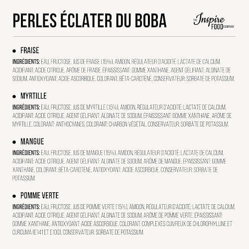INSPIRE FOOD Bubble Tea Perles 4 paquets Fraise, Mangue, Pomme Verte, Myrtille | Bubble tea, perle de tapioca pour bubble tea | 100% vegan et sans gluten, sans colorant artificiel, 100g chacun thumbnail 3