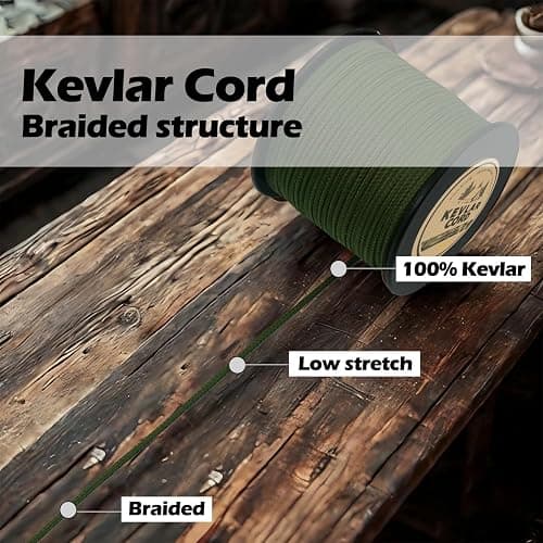 9KM DWLIFE Camo Green Kevlar Cord, High Strength, Ultralight, Abrasion Resistance for Trip Wire, Saw, Model Rocket, Hammock Tarp Ridgeline, Camping，Tactical Survival thumbnail 4