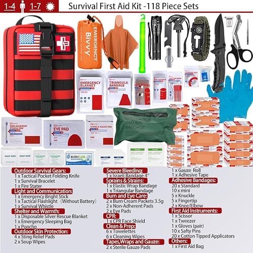 First Aid Kit,Survival Gear Outdoor Tactical Gear Set Military Grade Molle System for Camper Travel Hunting Hiking and Adventures（RED） thumbnail 5