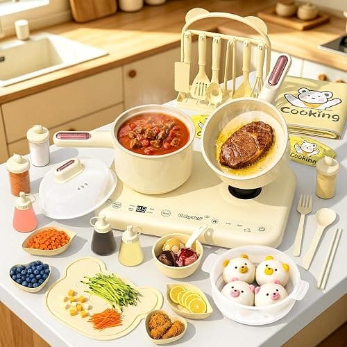 Gotoofun Kids Cooking Sets Real Electric Dual Stove Montessori Mini Kitchen for Real Food Making Safe Utensils, Apron & Cookware - Great for Pretend Play Learning - Image 1