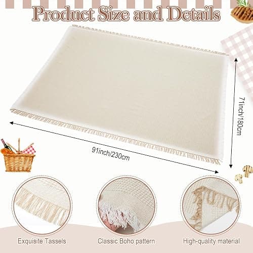 Frienda 91'' x 71'' Extra Large Outdoor Boho Picnic Blanket with Camel Table Runner and 6 Brown Floor Pillows Cushions for Picnic Party Camping Wedding Bachelorette Birthday Baby Shower Backyard Decor thumbnail 5