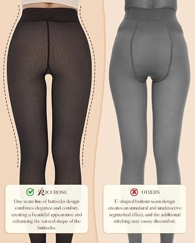 iceROSE 2 Pairs Fleece Lined Thermal Tights for Women – Sheer Black Pantyhose Warm Winter Thick Fake Translucent Leggings thumbnail 4
