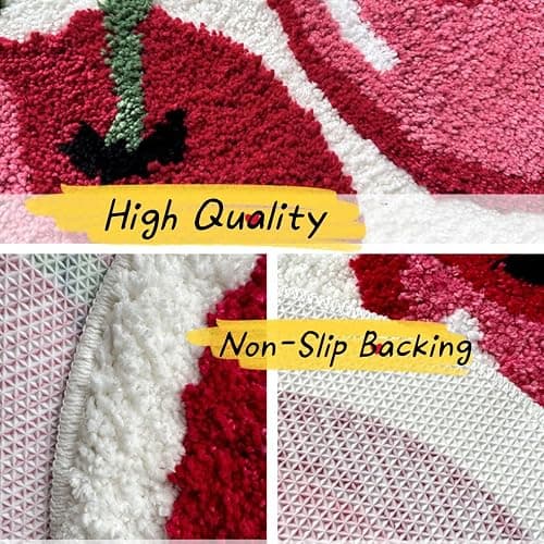 Lupidyyxun Cherry Bath Mat for Bathroom, Non Slip Cute Bath Mats Fruit Shaped Absorbent Bath Rugs Bathroom Tub Plush Shower Rugs Washable Carpet for Kid's Room (Cheery) thumbnail 3