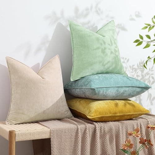 decorUhome Summer Couch Throw Pillow Covers 18x18 Set of 2, Decorative Soft Velvet Modern Cozy Chenille Pillow Cases with Elegant Design for Sofa Bed Living Room Home Decor, Sage Green thumbnail 5