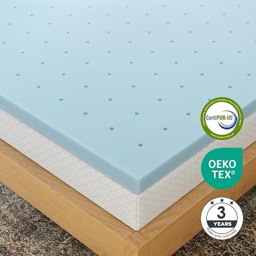 EGOHOME 2 Inch Twin XL Memory Foam Mattress Topper, Cooling Gel Infused & Pressure Relieving Pad in a Box, Dorm Room Essentials, CertiPUR Certified, Blue thumbnail 7