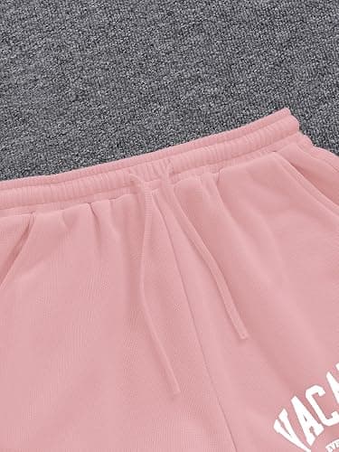 Verdusa Girl's Tracksuit Sets 2 Piece Outfits Letter Print Vacation Tee Top and Drawstring Waist Shorts thumbnail 5