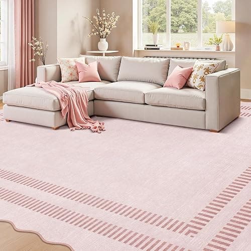 LORWER Pink Rugs for Living Room 8x10, Soild Machine Washable Area Rugs for Bedroom Girls, Non Slip Ultra-Thin Low-Pile Carpet for Playroom Nursery Kids Room thumbnail 8