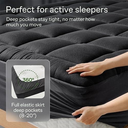 Ultra Soft Twin XL Size Mattress Topper - Viscose Made from Bamboo Pillow Top Mattress Pad for Back Pain Relief - Naturally Cooling for Hot Sleepers, Black thumbnail 5